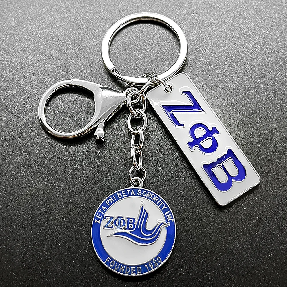 Popular Women Sorority Society ZETA PHI BETA Logo Letter Metal Nameplate Pendant Key Chains Keyring