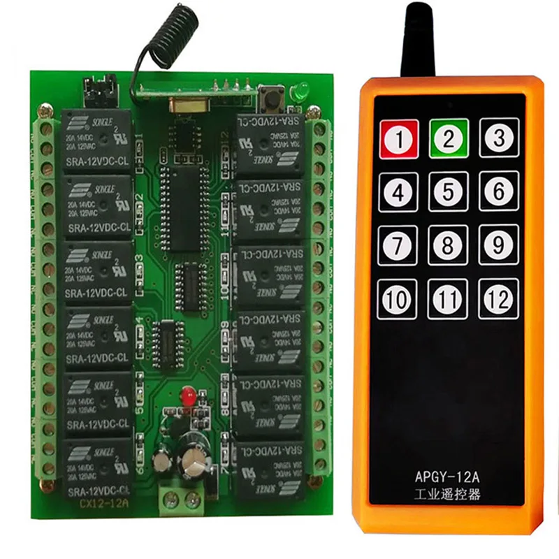 2000m DC12V 24V 12CH Wireless Remote Control LED Light Switch Relay Output Radio RF Transmitter And 433 MHz Receiver For garage