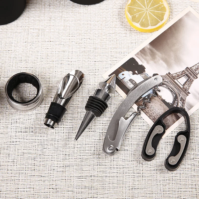 Stainless Steel Black Bottle Opener Set Multipurpose Wine Bottle Corkscrew Opener Set Tool Perfect For Drinking Enthusiasts Gift