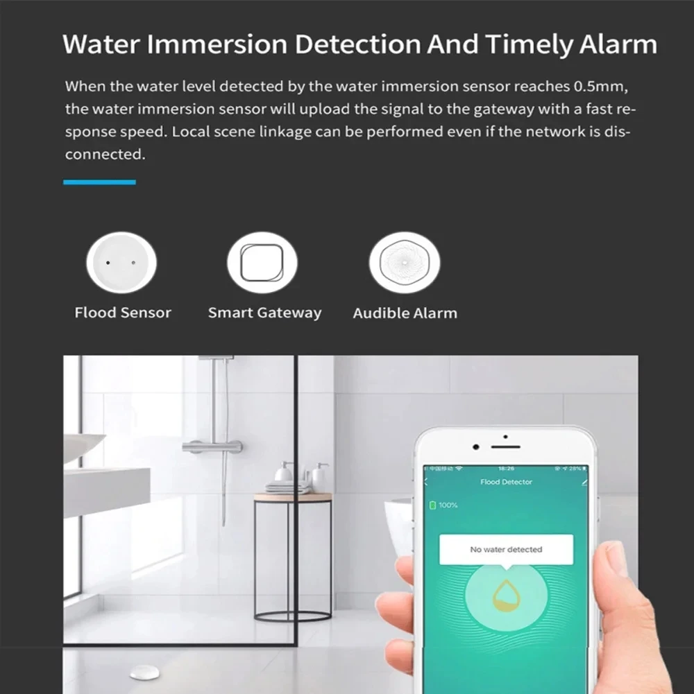 Zigbee 3.0 Water Leak Flood Detector Sensor with App Remote Monitoring for Kitchen Bathroom Compatible with Home Assistant image 6