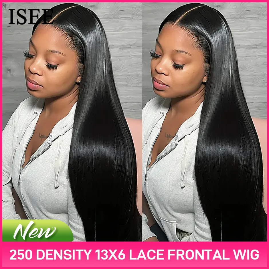 

ISEE HAIR 13x6 HD Прозрачный парик из натуральных волос с кружевной передней частью, плотность 250, предварительно выщипанный, прямой, малайзийский, с повязкой