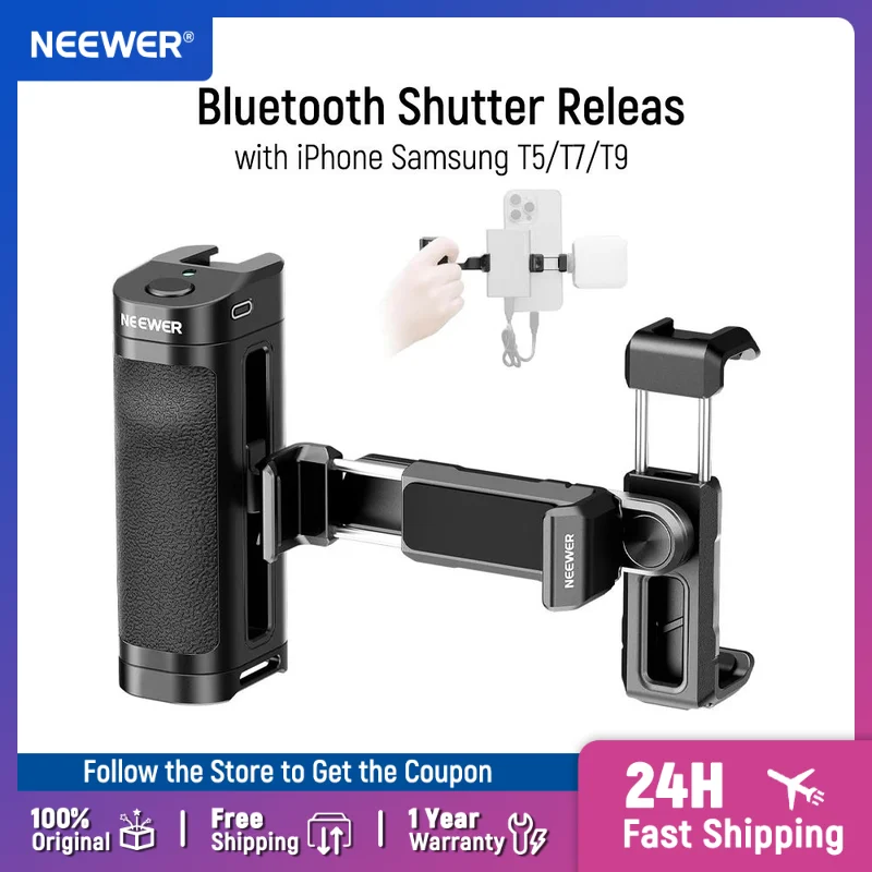 

NEEWER Bluetooth Side Handle Shutter Release with Phone Clamp SSD Holder, Cold Shoes Compatible with iPhone Samsung T5/T7/T9 SSD