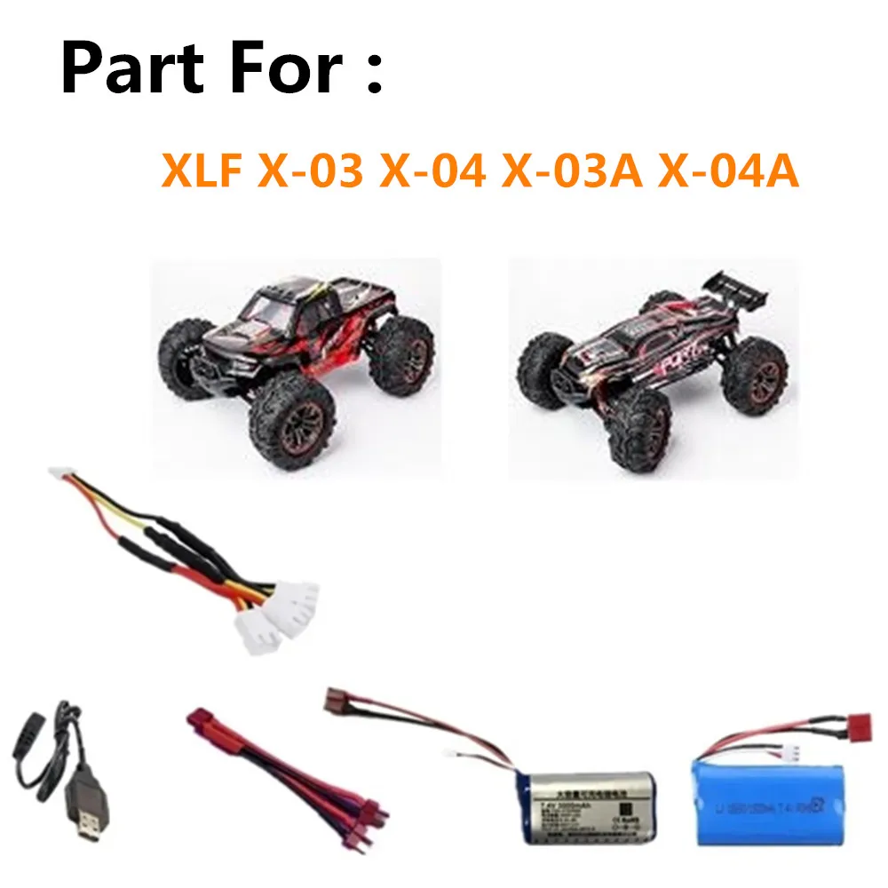 XLF X-03 X-04 자동차 배터리, T-플러그, 3 인 1 케이블, X-03A X-04A 예비 배터리, 7.4V, 1500mAh, 3000mAh