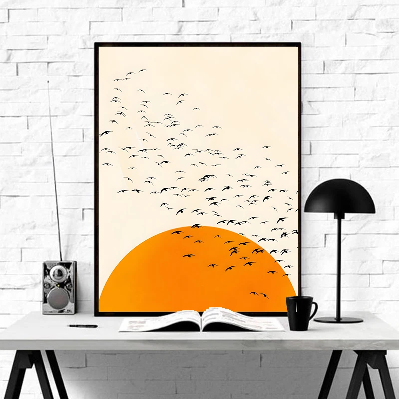 1pc frameless Canvas Painting  1pc frameless Canvas Painting A Thousand Birds Art Poster Birds Flying Over The Sun Art Print Can