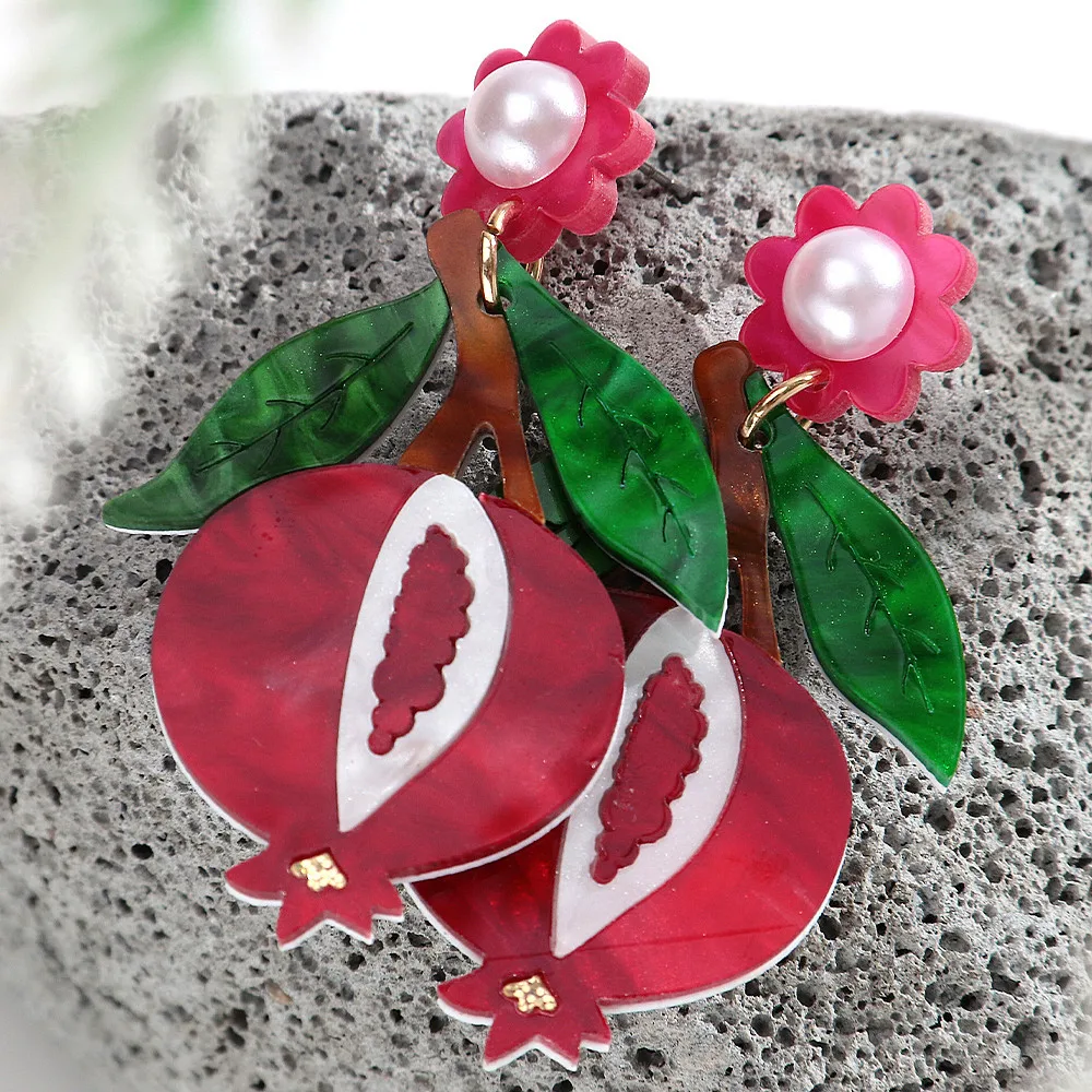 New Trendy Lemon Pomegranate Acrylic Earrings for Women Creative Flower Fruit Drop Earrings Fashion Jewelry Accessories Gifts