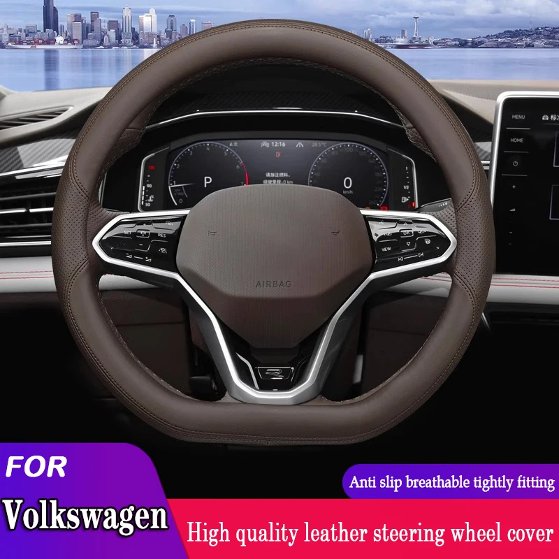 High Leather O D Type Car Steering Wheel Cover Wrap for Volkswagen VW Viloran Teramont Tiguan BORA Polo Anti Slip Breathable