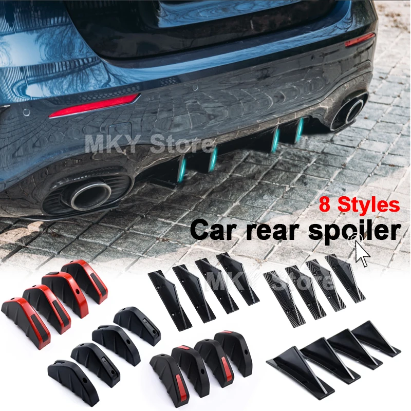 4pcs Universal ABS Car Modified Rear Bumper Diffuser Spoiler Rear Bumper Lip Diffuser Anti-collision Accessories included