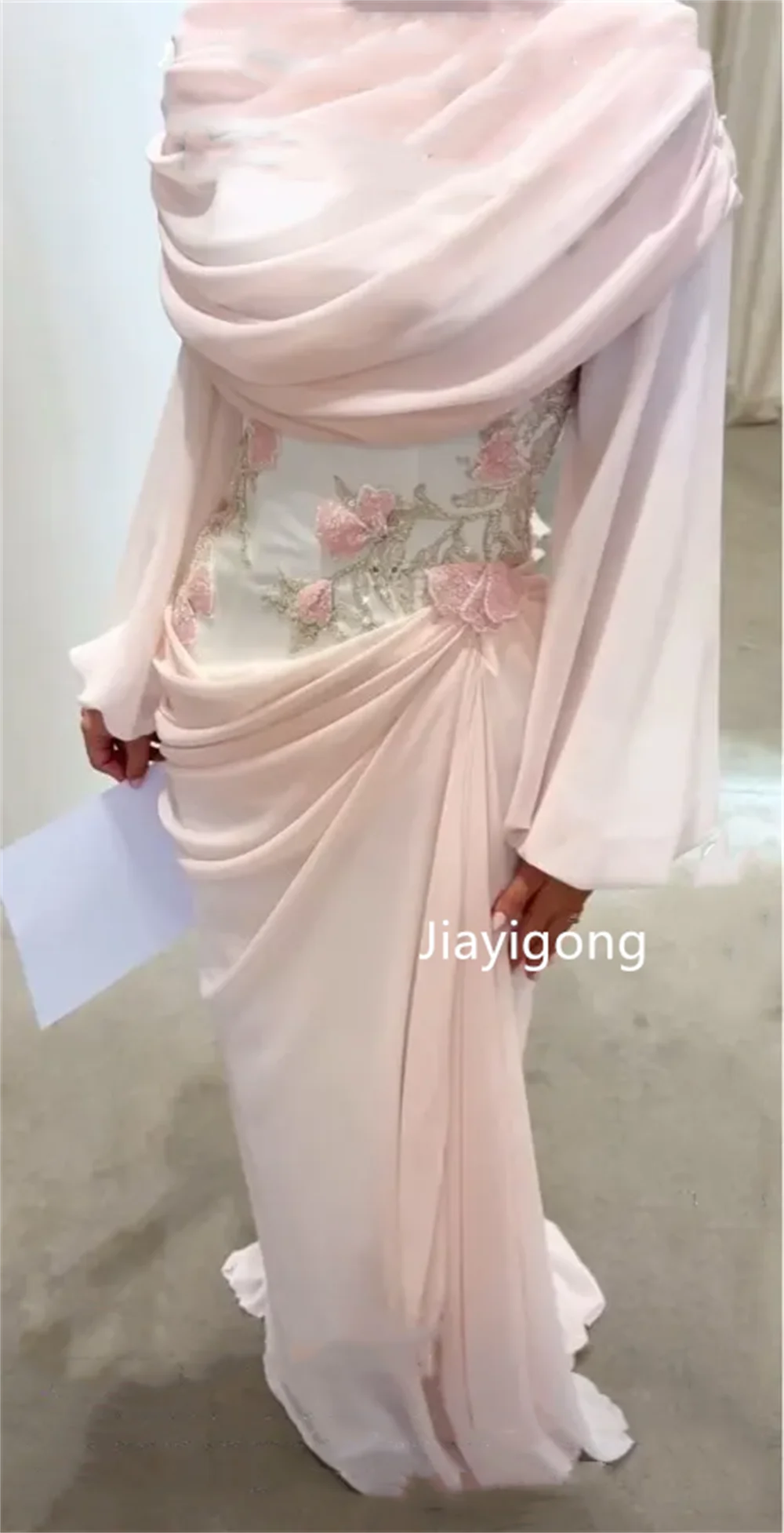 Customized Modern Style Chiffon Pattern Sequined Straight High Collar Long Dresses Bespoke Occasion High Quality