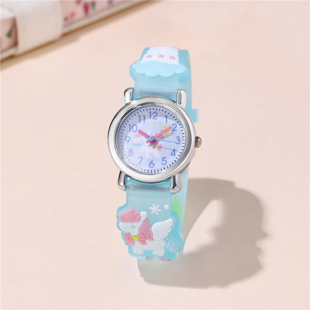 New Cartoon Cute 3D Unicorns Pattern Children's Watch Student Regular Daily Study Plan Silicone Watch