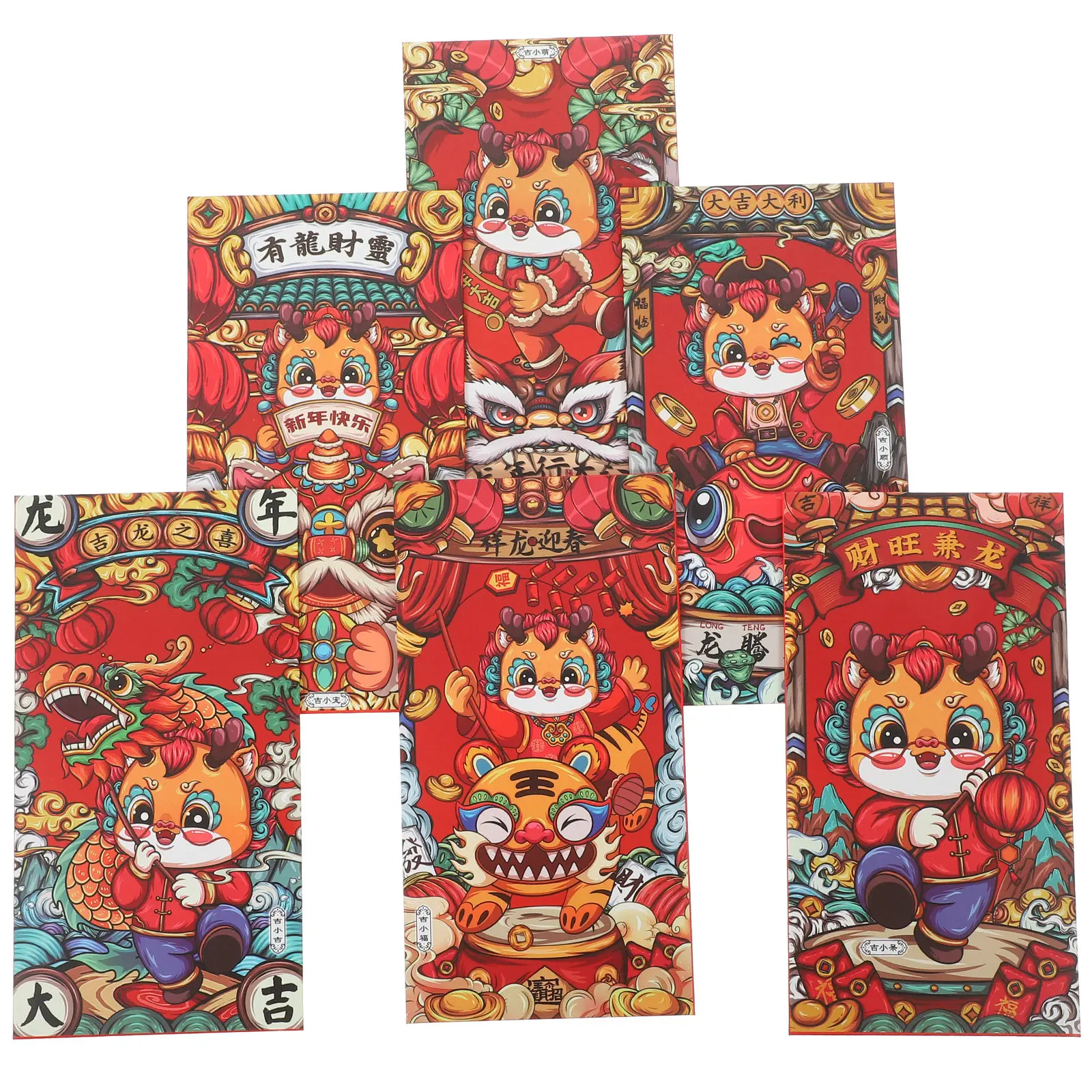 6 sobres rojos de estilo chino con diseño de dragón para el Año Nuevo Lunar, Festival de Primavera, paquetes de dinero, paquetes rojos de la suerte del Año del Dragón