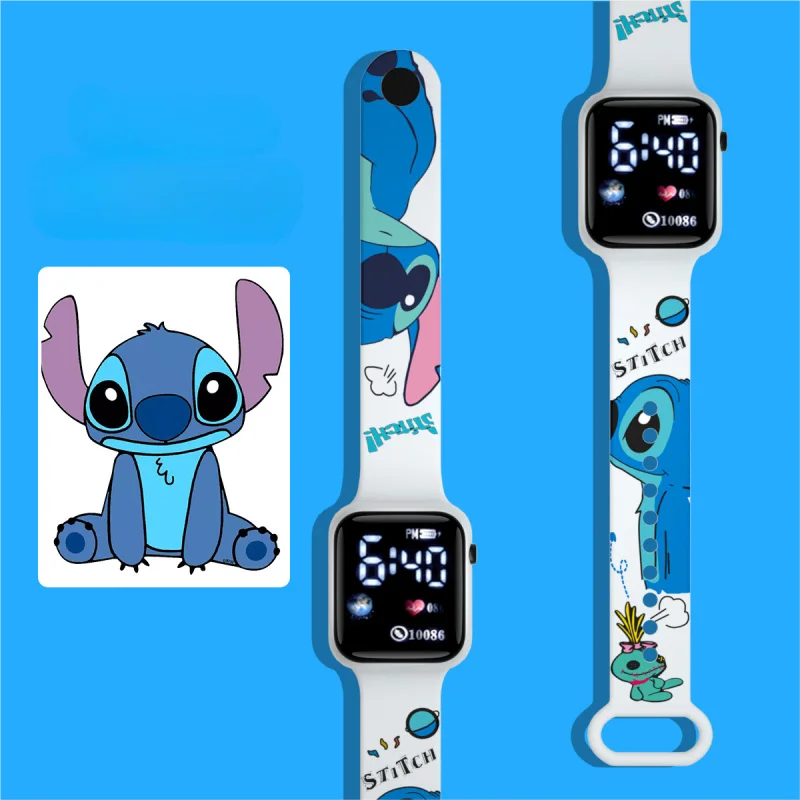 

Светодиодные часы Stitch — милые часы с подсветкой из мультфильма Диснея для подростков, квадратные электронные наручные часы в стиле аниме с принтом стежков
