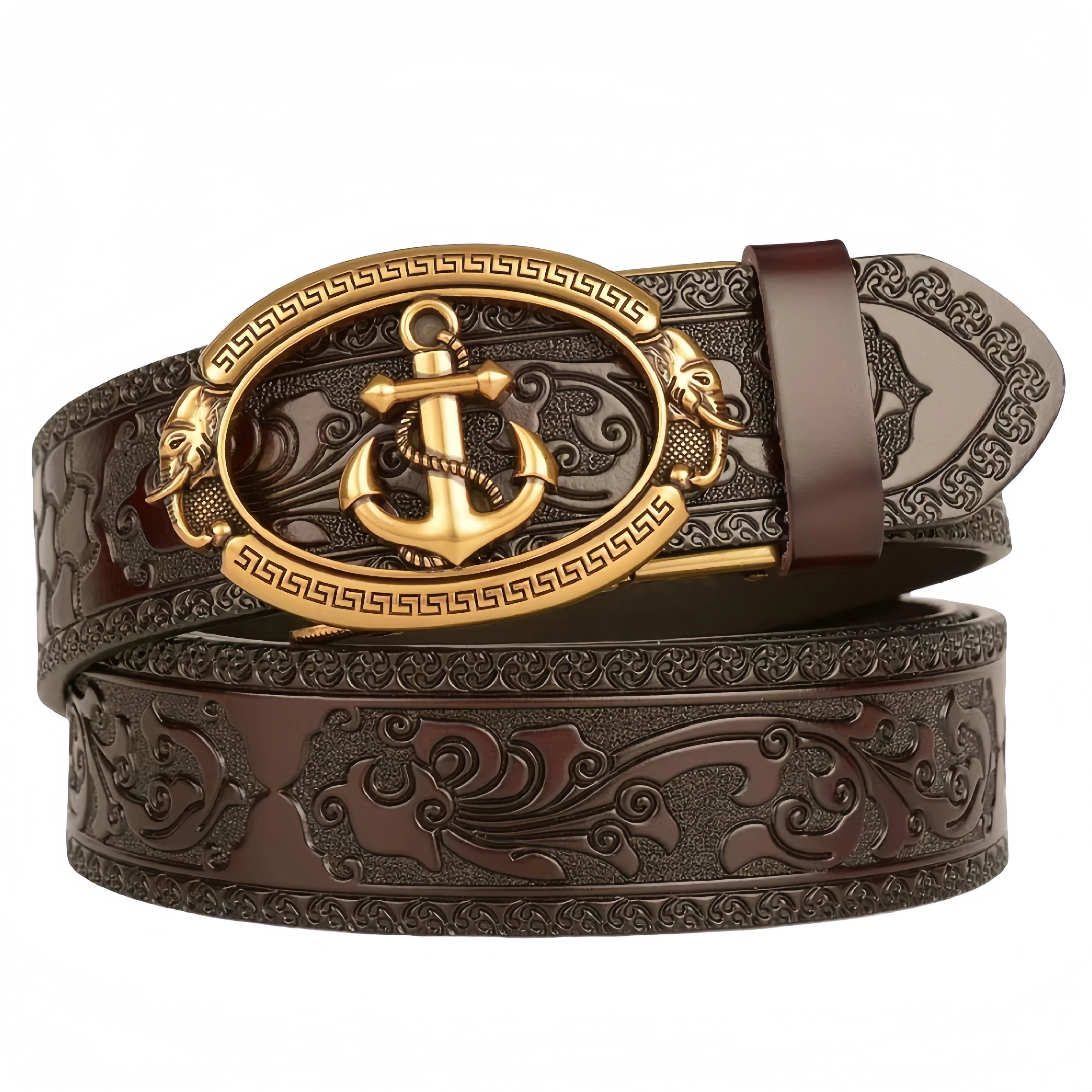 Men Genuine Leather Belt Luxury Gold Navy Metal Automatic Buckle Cowhide Belts for Men Jeans Waistband Male Strap Black