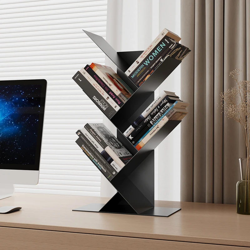 Wrought iron multi-layer desktop tree-shaped bookshelf Children's simple shelf Student desktop vertical bookshelf