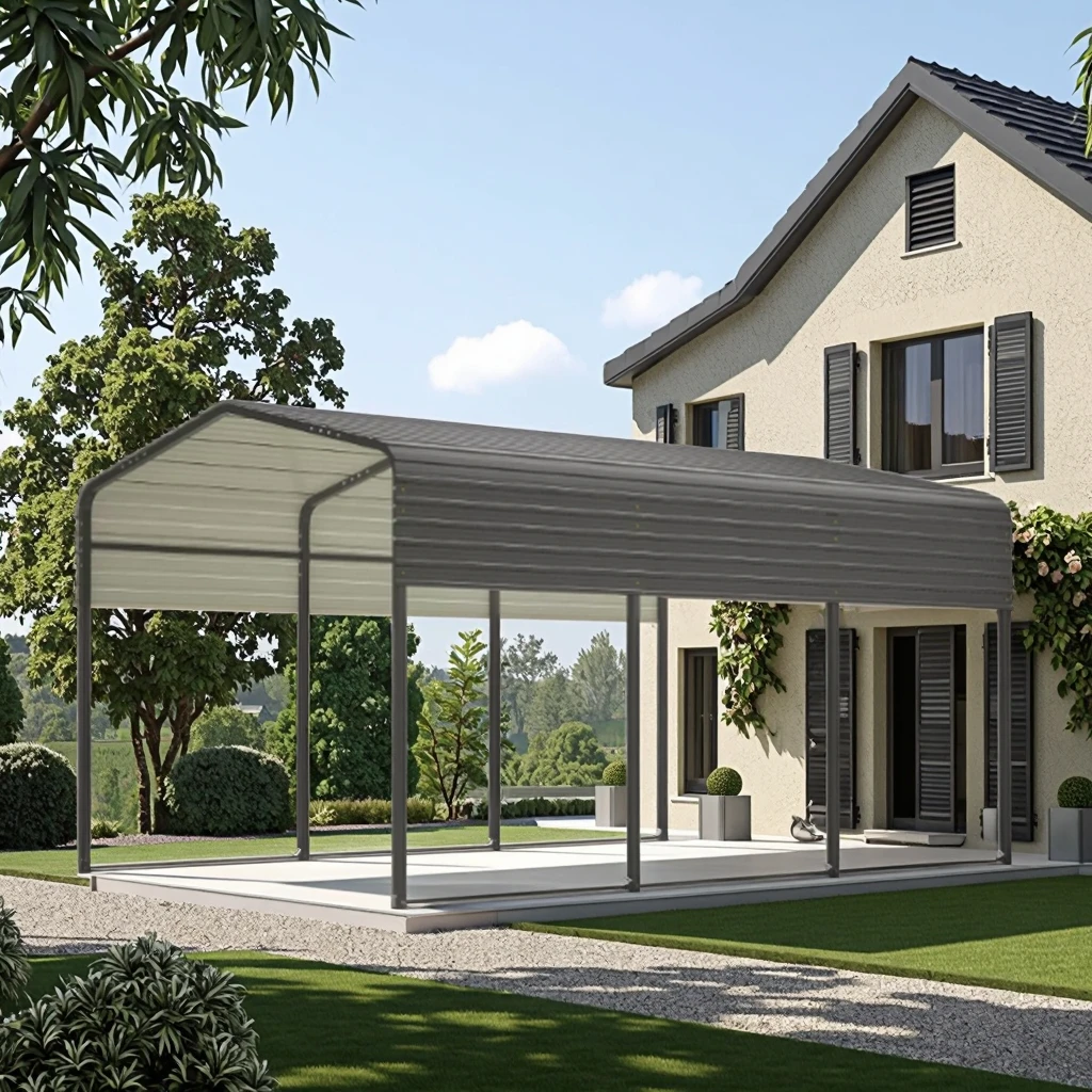 Modern Premium Steel Carport New Design Portable Metal Garage for Car Parking Pressure Treated Wood Outdoor Usage