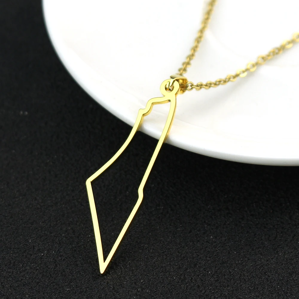 Jewish Israel Country Map Stainless Steel Gold Color Pendant Necklace For Men Women Arabic Choker Chain Amulet Jewelry Gift image 4