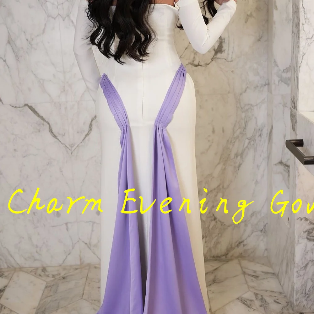 Straight Floor Length Strapless Jersey Long Sleeves Crystal Special Occasion Gowns Photo Color Custom Size Formal and classic