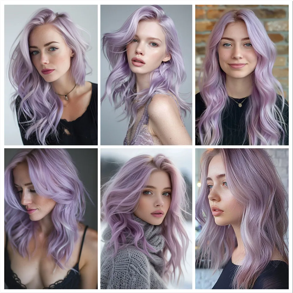 ALAN EATON Light Purple Wavy Wig for Women Natural Ombre Purple Wig Medium Length Synthetic Hair Heat Resistant Fiber Party Use