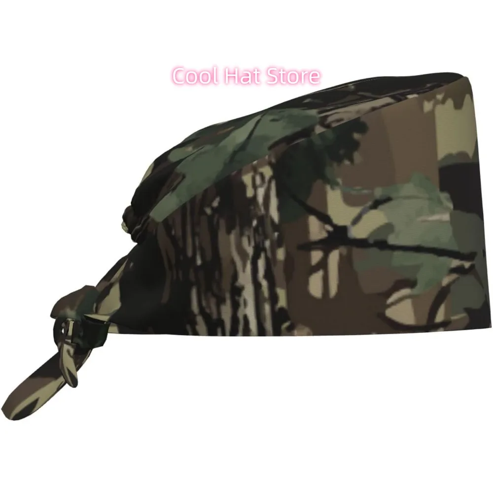 Adjustable Working Cap - Breathable Unisex Scrub Cap with Elastic Bandage Tie Back, Camouflage & Solid Colors (GreenBrown) - Lig