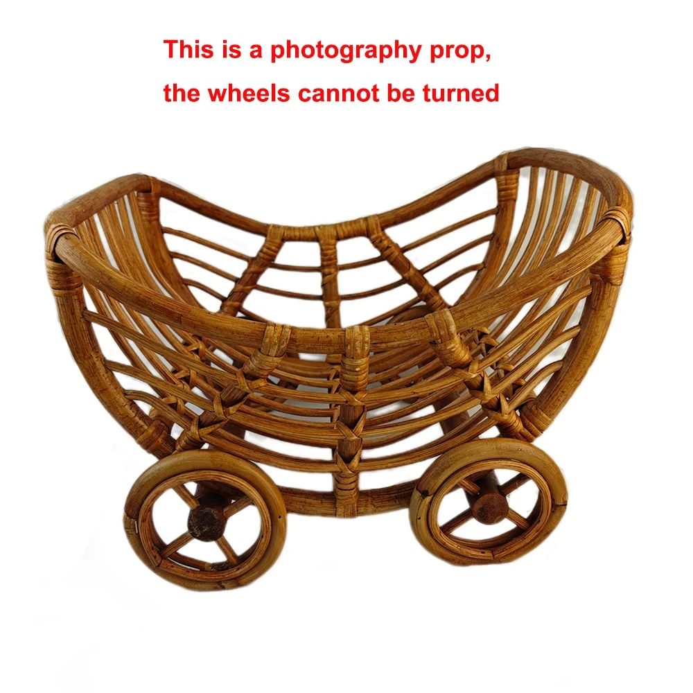 Vintage Baby Rattan Cart Newborn Photography Props Basket Baby Trolley Crib Newborn Photography Chair Stroller Prop Fotografia