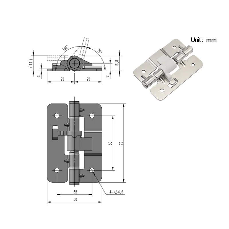 304 Stainless Steel Detachable Removable Hinge for Industrial Equipment Cabinets - Corner Insert Door Hinge