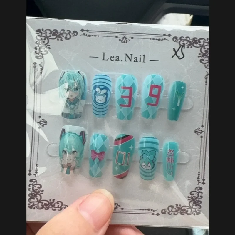 New Hatsune Miku Nail Stickers Anime Peripherals Cute Cartoons Detachable Nails Japanese Kawaii Cosplay Props Gifts for Friends