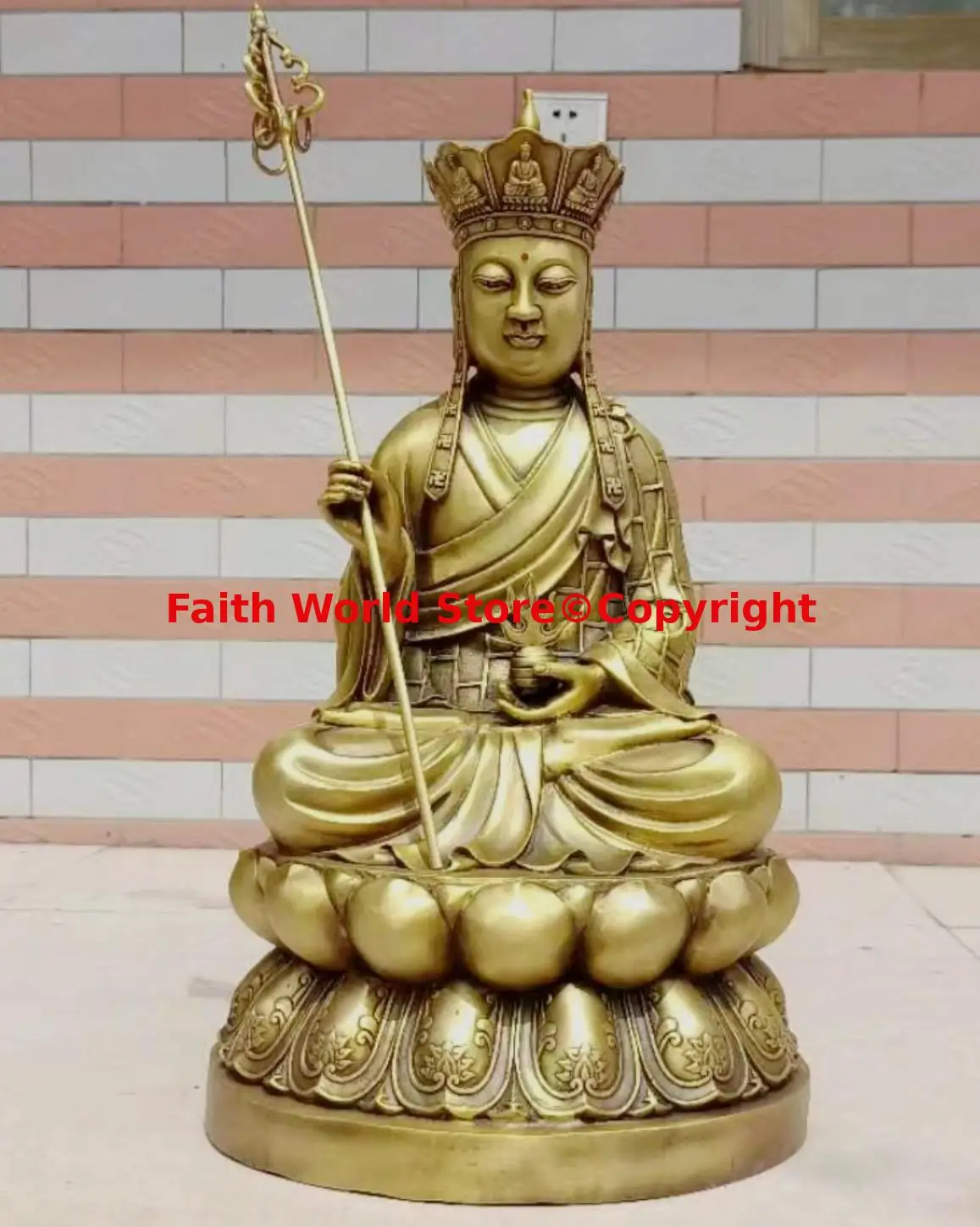 50cm large handmade COPPER sculpture ksitigarbha bodhisattva figure of the Buddha expel demons Ensuring safety Taoist Buddhism