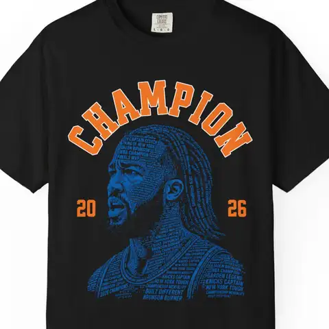 Jalen Brunson Champion Tee, Unisex Garment-Dyed Black T-shirt, Comfort Colors 1717, Knicks Championship