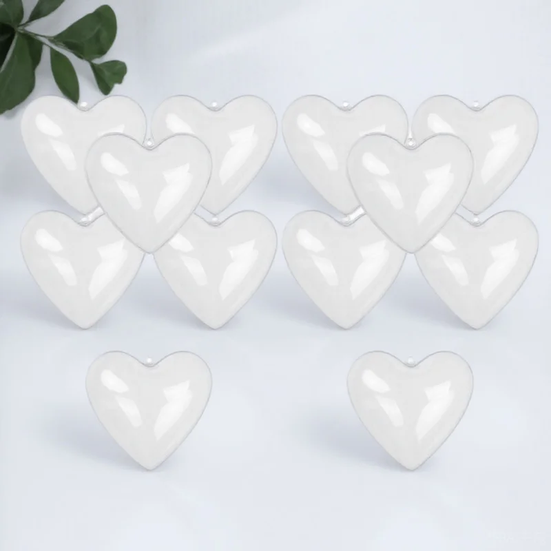 

12pcs Christmas Tree Hanging Ornament Heart Shaped Clear Plastic Ball Fillable For Holiday Party Craft Gift Packaging