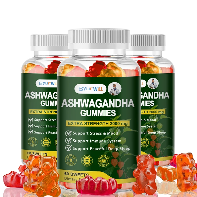 2000mg Ashwagandha Gummies 10-in-1 with GABA Maca Vitamin D3 B12 Black Pepper Extract Stress Relief Mood Sleep Immune Support