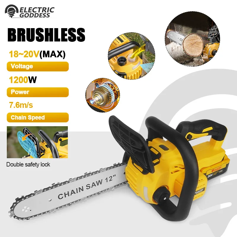 

Electric Goddess 12in Brushless For Dewalt 20V Battery 1200W Electric Chain Saw Cordless Woodwork Cutting Electric Saw