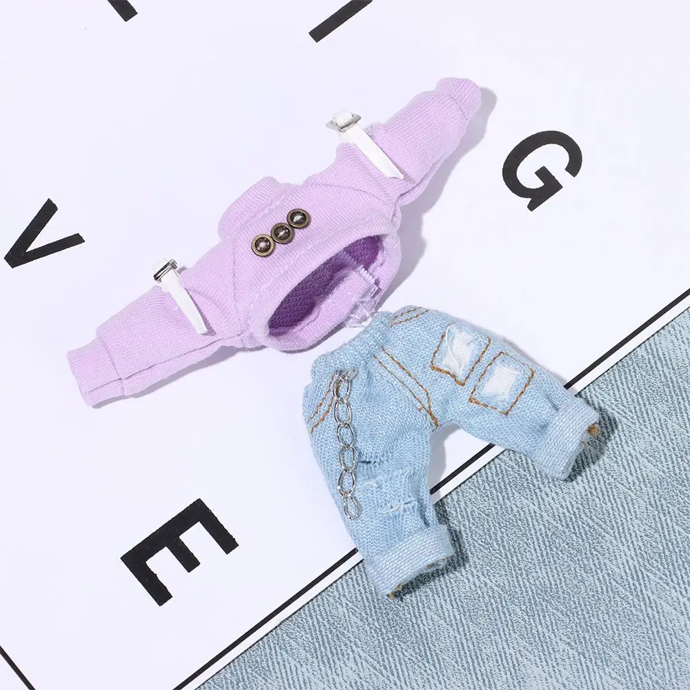 Fantastico regalo per bambole 1/12 Pantaloni strappati alla moda Jeans con cappuccio Giacche in pelle PU