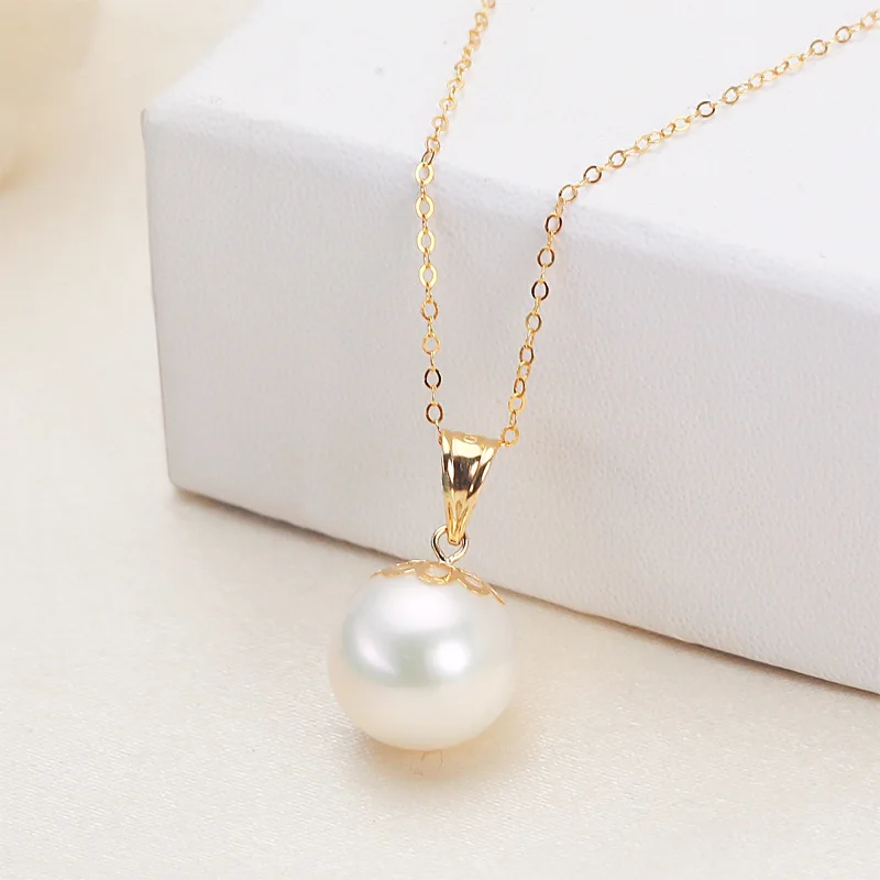 

Freshwater Pearl Silver Necklace for Woman 18K Gold Oval Buckle Pendant White Edison Pearl 11mm Round Micro Flaw Jewelry