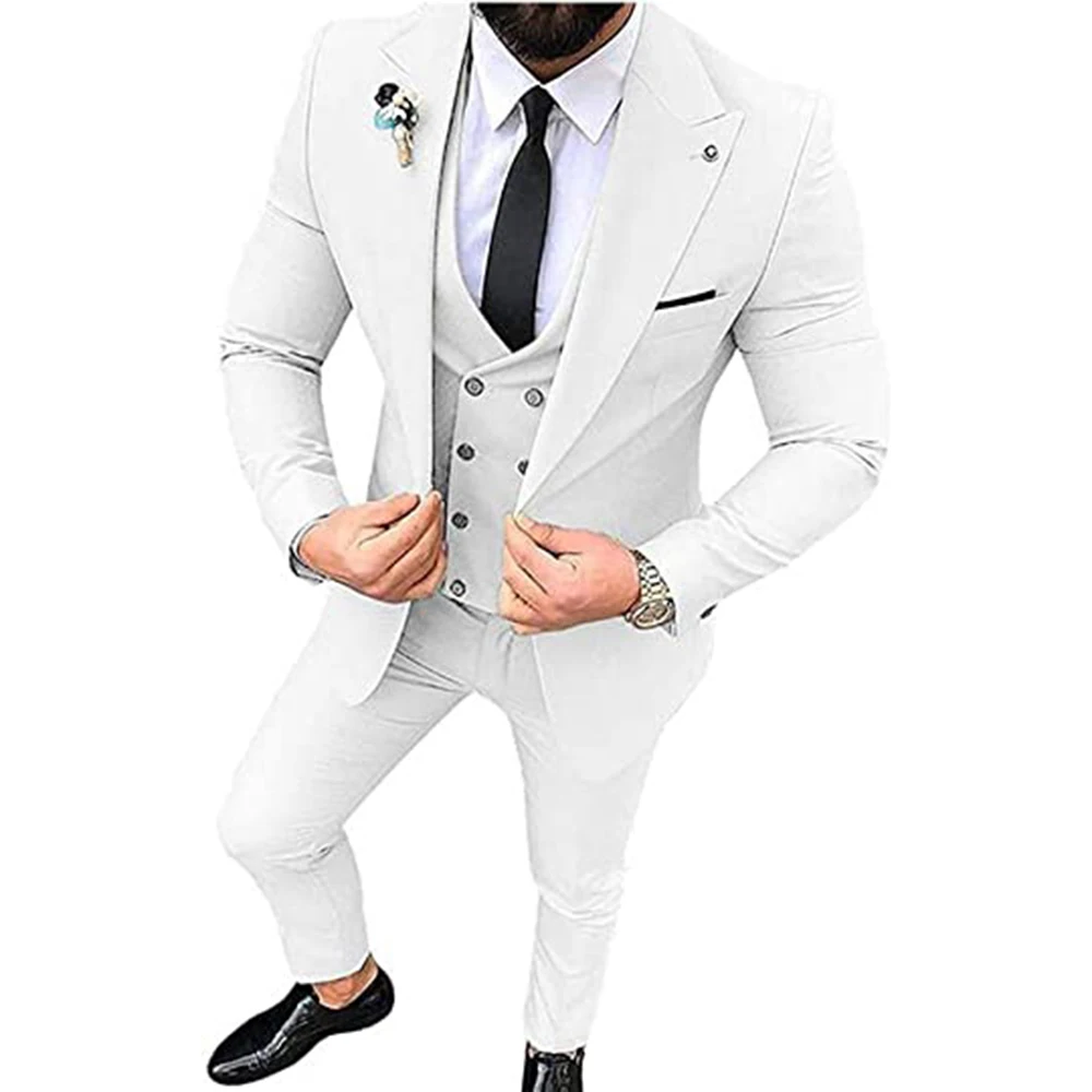 2022 Men Suits for Wedding Party Business And Casual Suit Peak Lapel 3 Piece (Blazer + Vest + Pants)Slim Fit Costume Homme