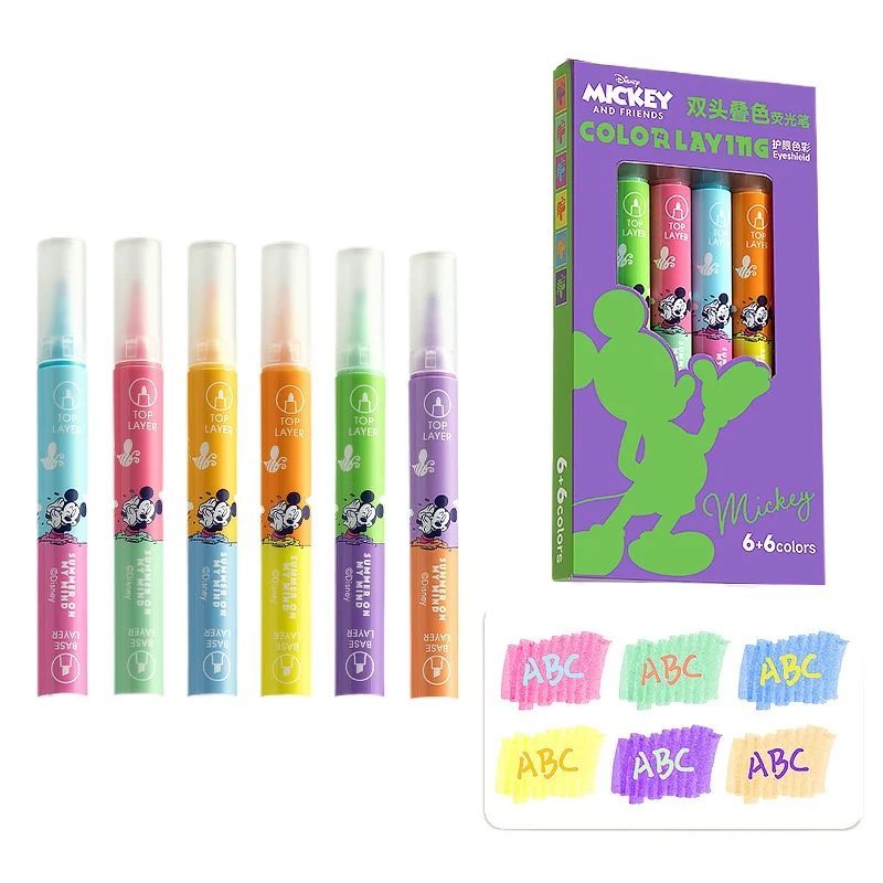 

Disney Mickey Serie Highlighter Solid Rotating Retractable Creative Marker Pen Student Painting Color Pen Brush Stationery Prize