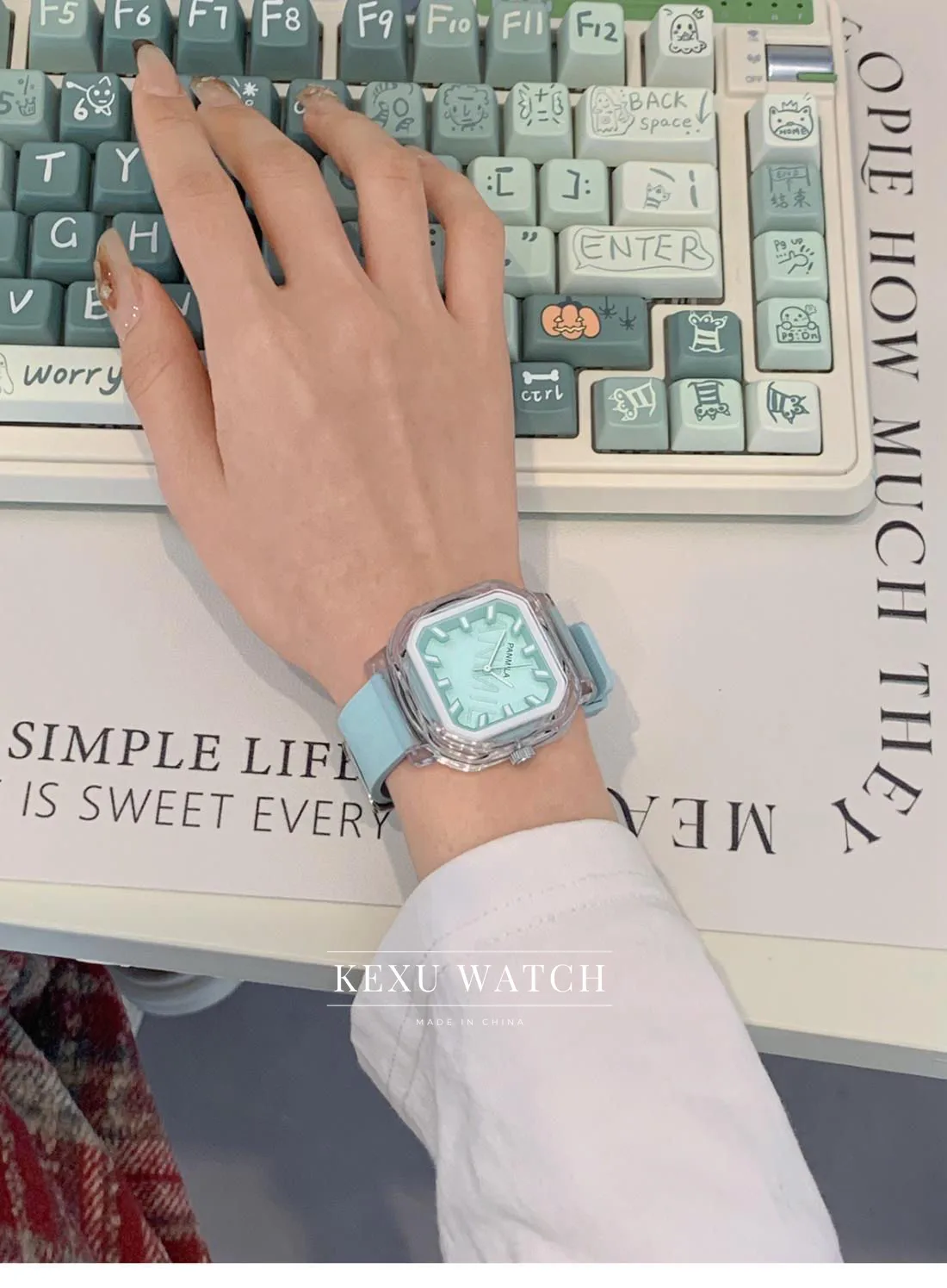 PANMILA Candy Color Rubber Strap Transparent Square Dial Women's Quartz Watch