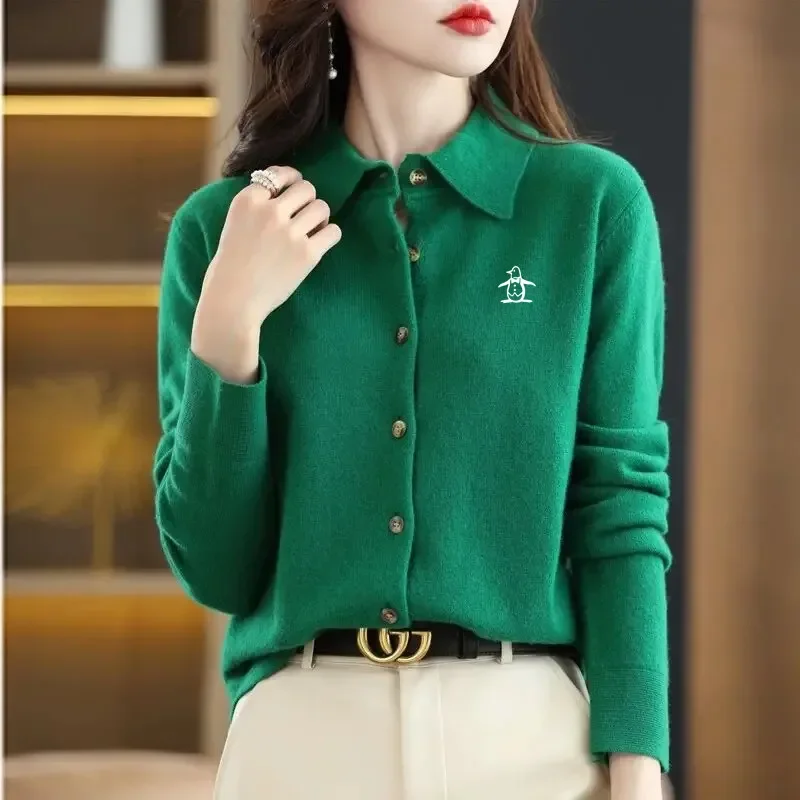 Korean Golf Sweater Women Golf Wear 2024 Autumn New Polo Shirt Luxury Windproof Knit Cardigan Coat Women\'s Golf Clothing