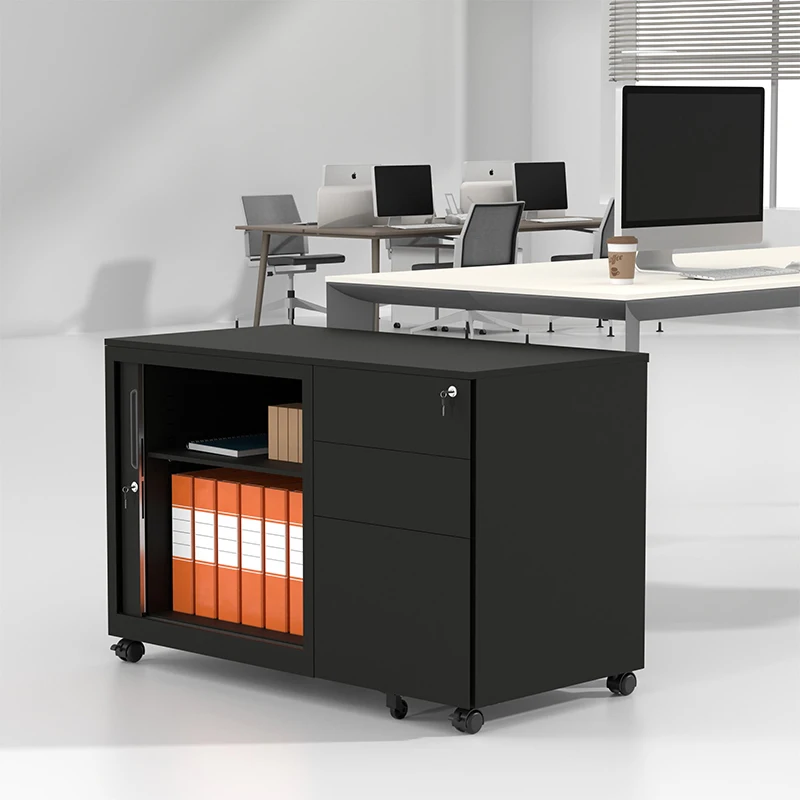 ！@Office Steel Furniture Mobile Steel Caddy Metal Mobile Pedestal 3 Drawer File Storage Cabinet with Tambour Door Caddy