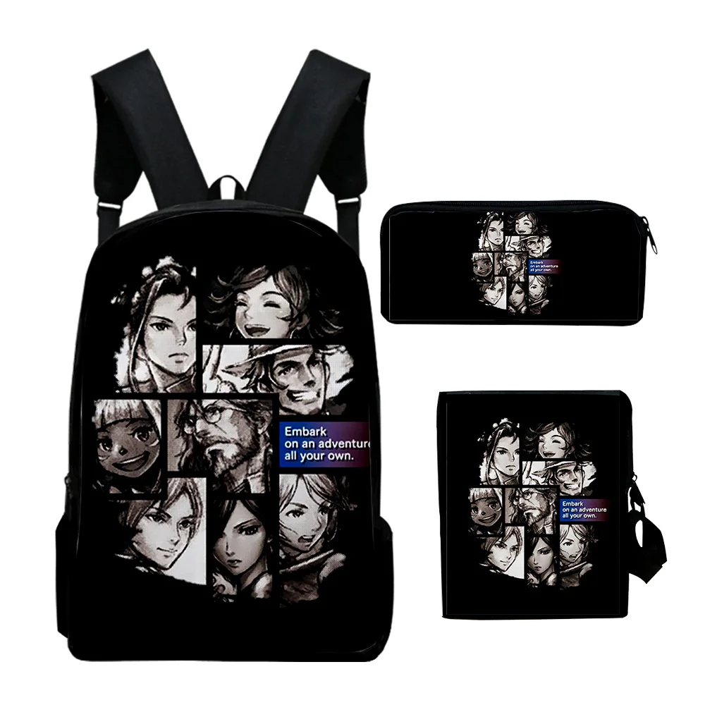 Cartoon Octopath Traveler Game 3D Print 3pcs/Set pupil School Bags Laptop Daypack Backpack Inclined shoulder bag Pencil Case