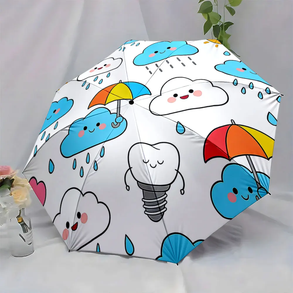 1PC Colorful Umbrella with Cute Cloud Patterns Print 8 Iron Ribs Folding Umbrella Auto-Open Fashion Sunshade