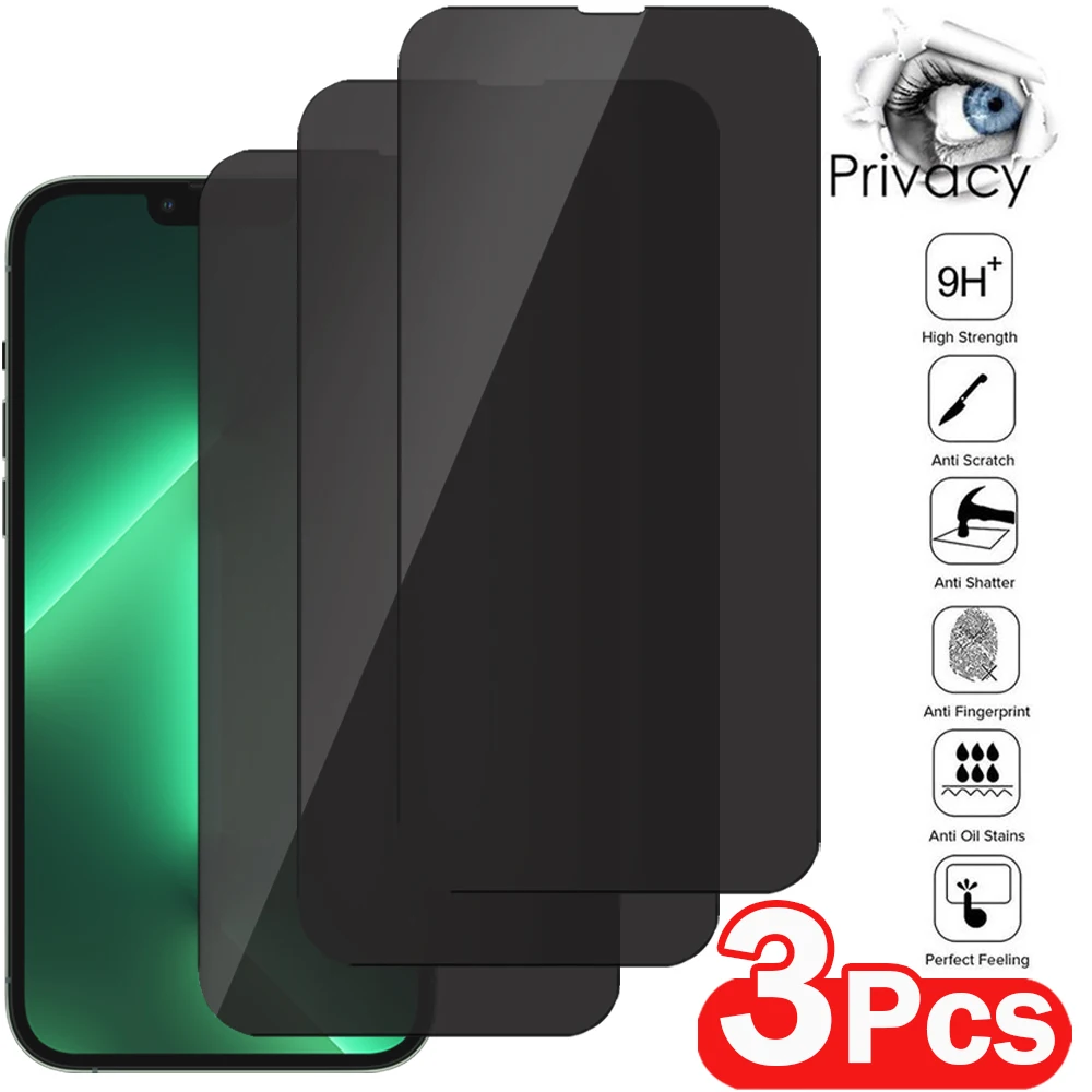 3Pcs Full Cover Privacy Screen Protectors For iPhone 14 13 12 11 Pro Xs Max Anti-spy Protective Glass For iPhone XR X 6 7 8 Plus