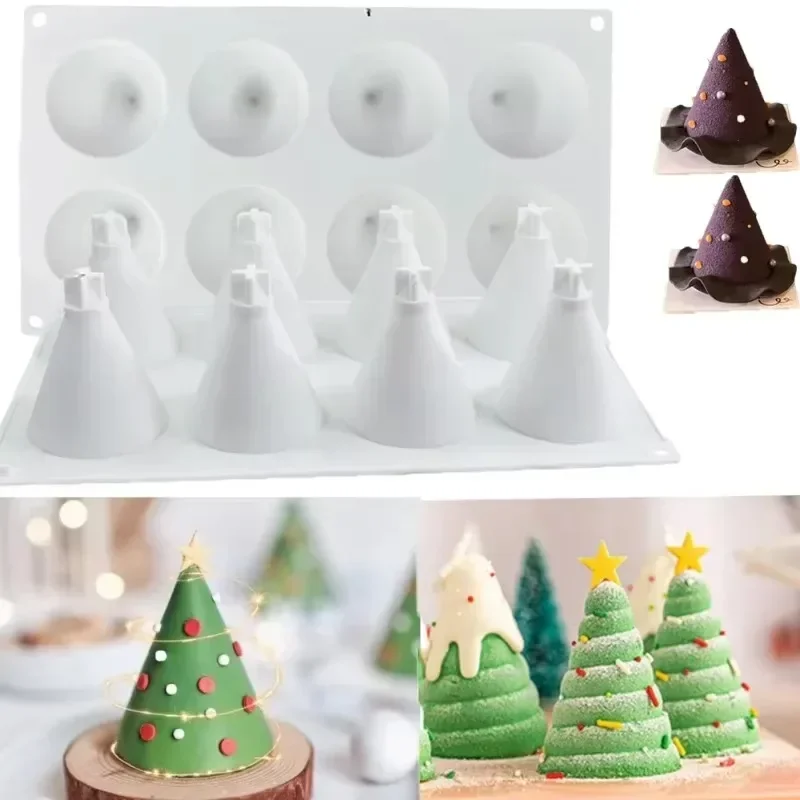 

8 Holes Cream Christmas Tree Chocolate Cake Baking Tool Festival Party Biscuit Jelly Candy Silicone Mold 3D Stack Plant Ice Tray