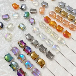 20pcs 8x10MM Rainbow Colorful Cat Head Lampwork Crystal Glass Czech Beads Loose Beads Charms For Earrings DIY Jewelry Making