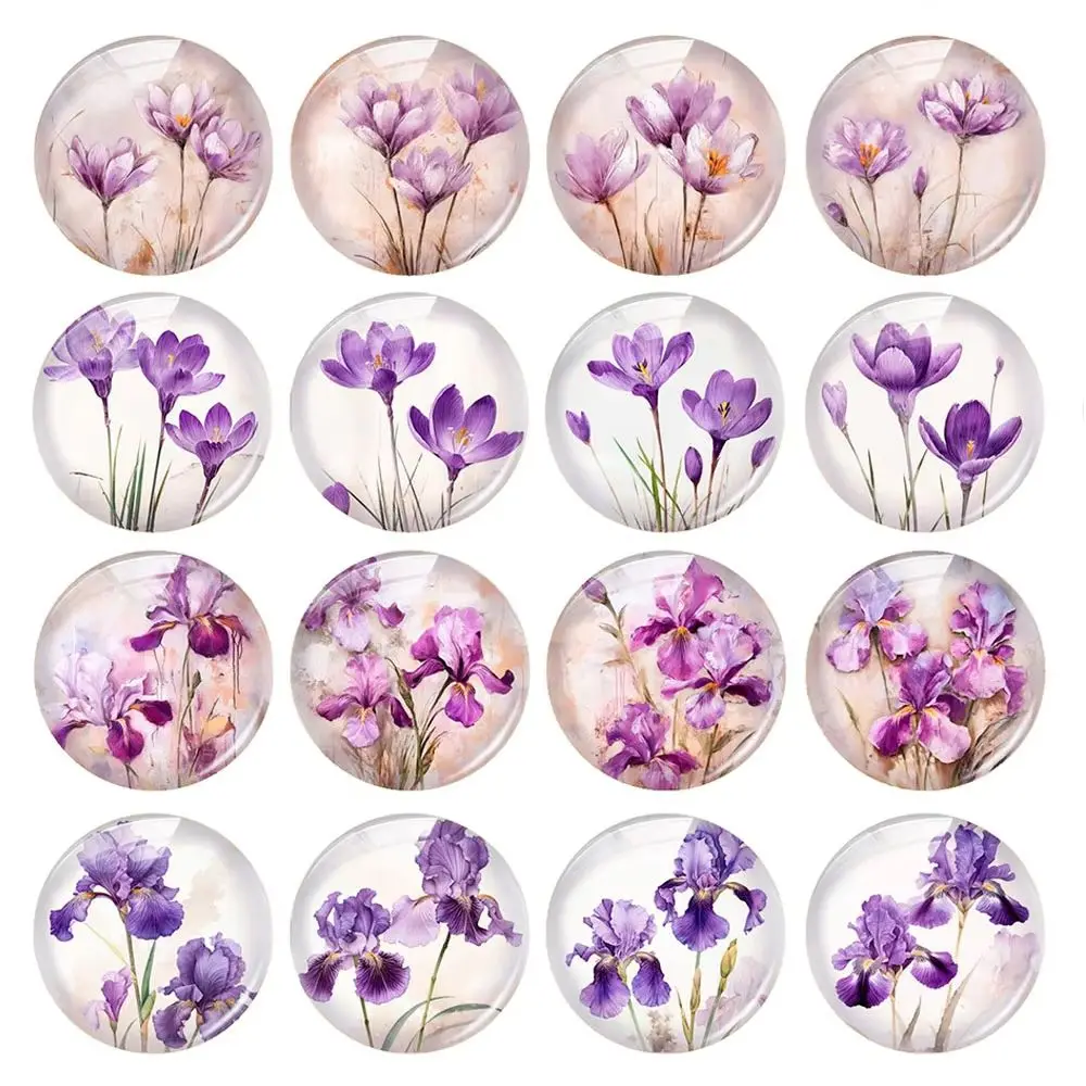 Random Mixed Round/Oval/Square Purple Orchid Flower Photo Glass Cabochon Flatback Demo Cameo For Diy Jewelry Making