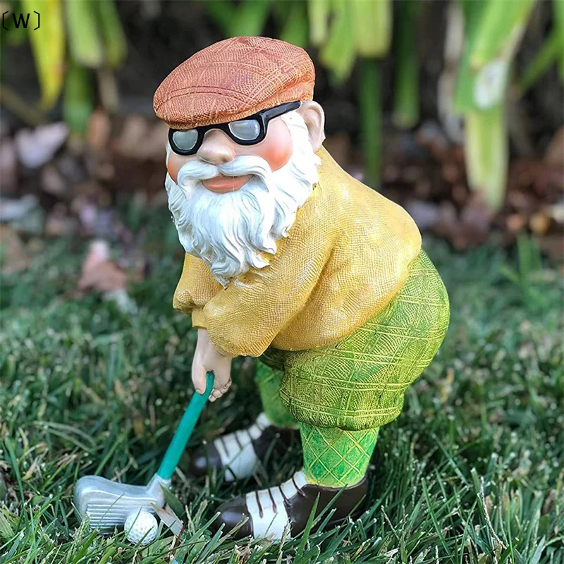〔W〕Resin Golf Gnome Sculpture Dwarf Art Statues Waterproof Home Garden Patio Yard Accessory Ornament Garden Supplies Decoration