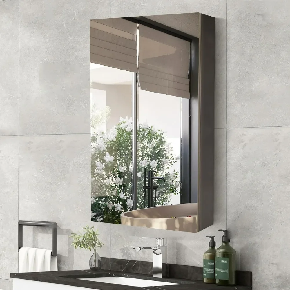 Bathroom cabinet with mirror door 15.7x27.5 inch wall mounted mirror cabinet black aluminum waterproof and rust proof