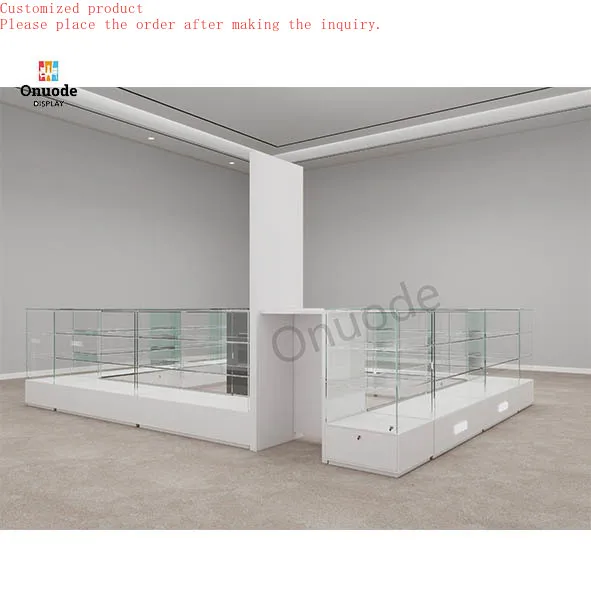 

Custom.High End Modern Jewelry Kiosk with Wood Display Cabinets and Tempered Glass Showcases for Shopping Mall Retail Store Desi