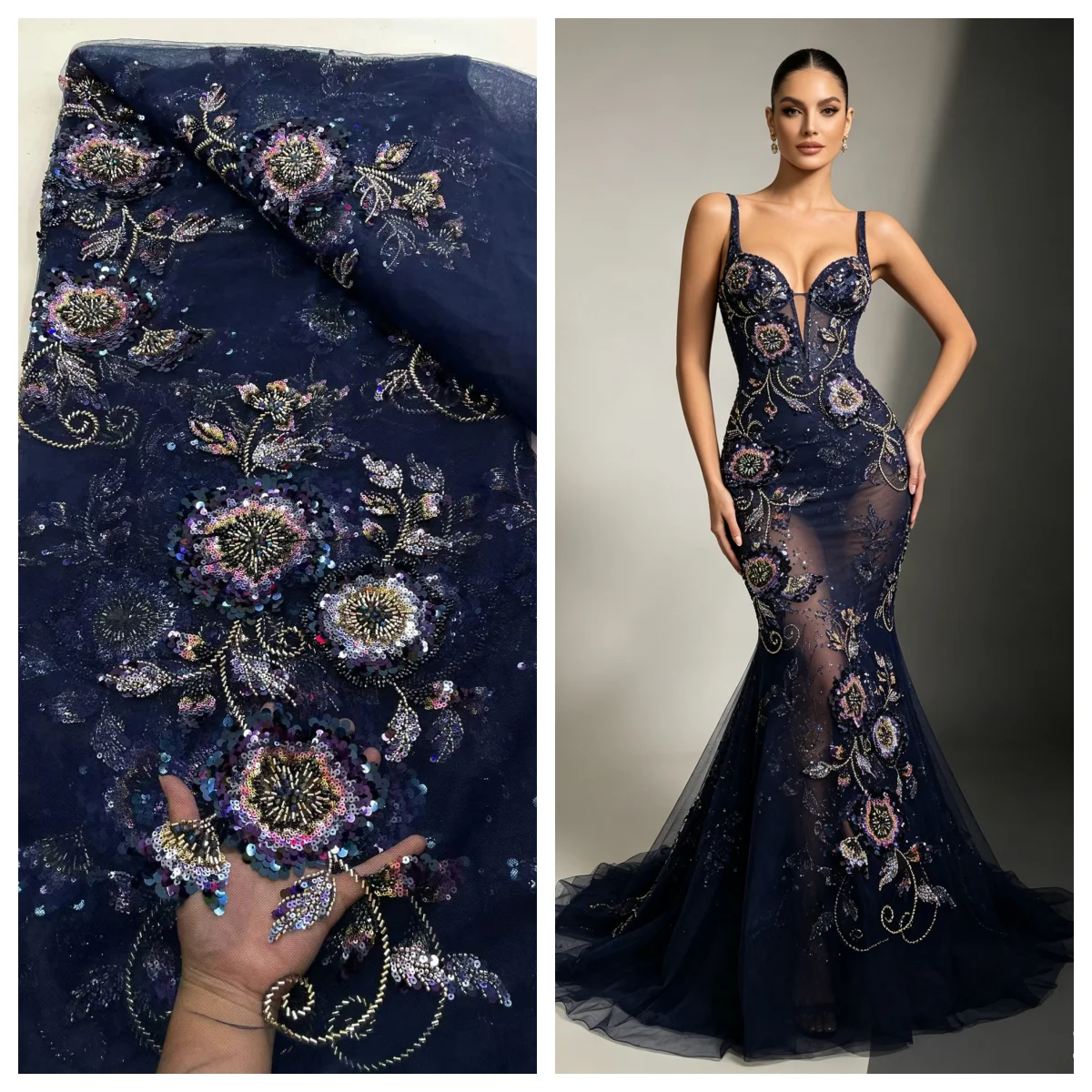 African 3D Floral Beaded Lace Fabric 2026 French Nigerian Sequin Lace Fabric for Bridal Wedding Party Dress Material 