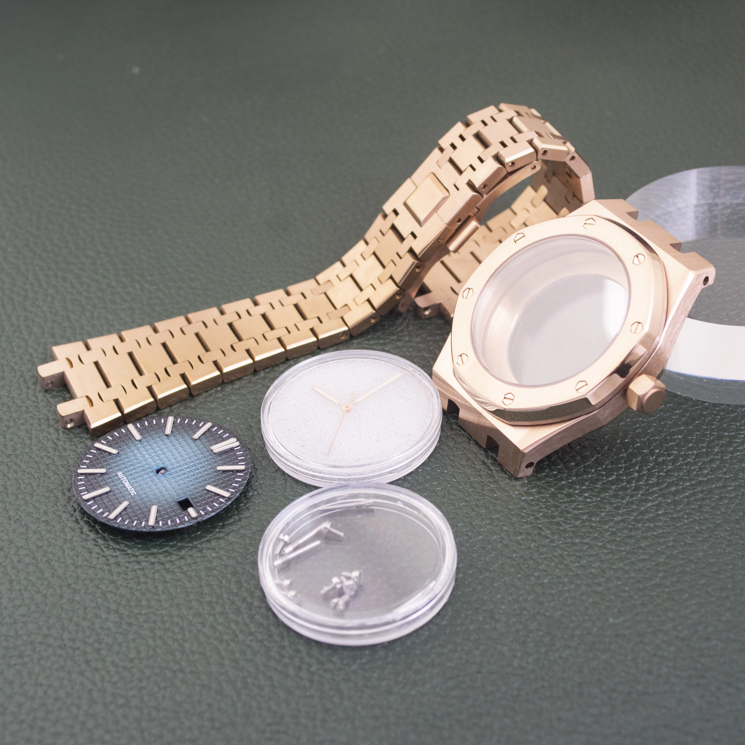 

42mm Watch Case Strap Sapphire Glass Stainless Steel Octagon Case Rose Gold for 31.8mm Dial NH35 NH36 Movement Royal Case