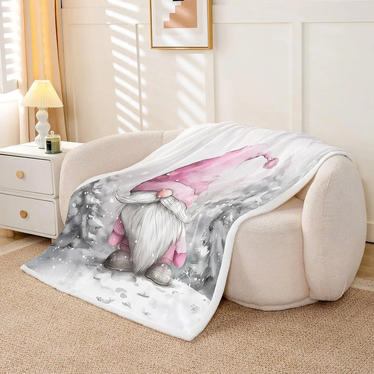 Cute Santa Claus Kids Throw Blanket,Merry Christmas Winter Snowflake Bed Blanket,Xmas Festival Dwarf Girls Boys Sofa Decor