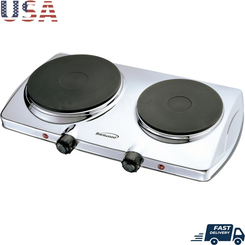 Electric Double-Burner Hot Plate 1440W Temperature Control Automatic Shut-Off Easy Clean Even Heat Distribution Kitchen Cooking